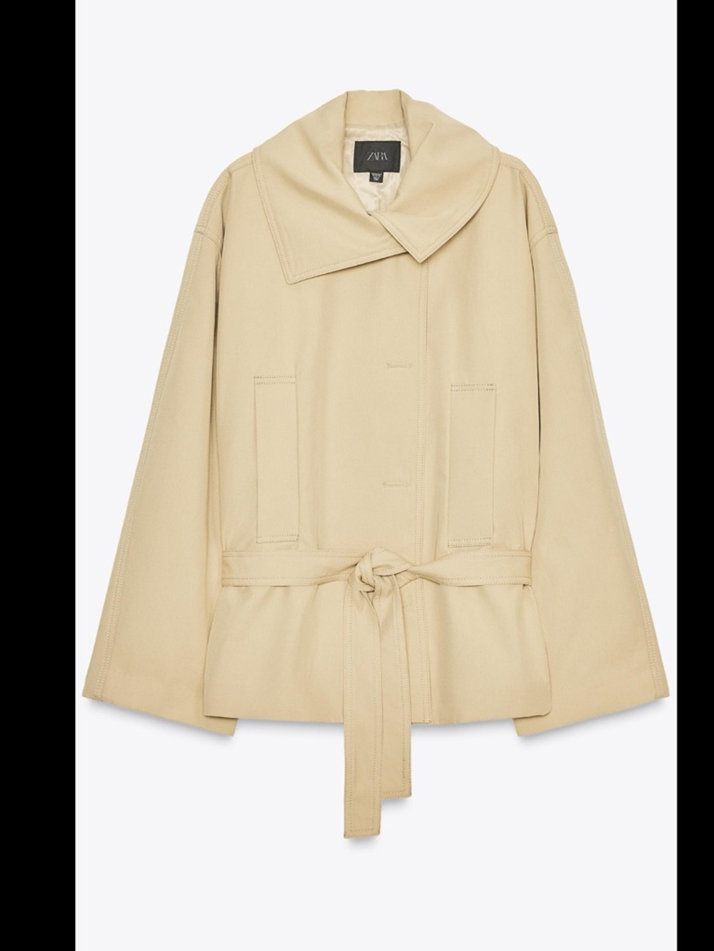 Zara Tan Belted Short Trench Coat - Picture 3 of 8